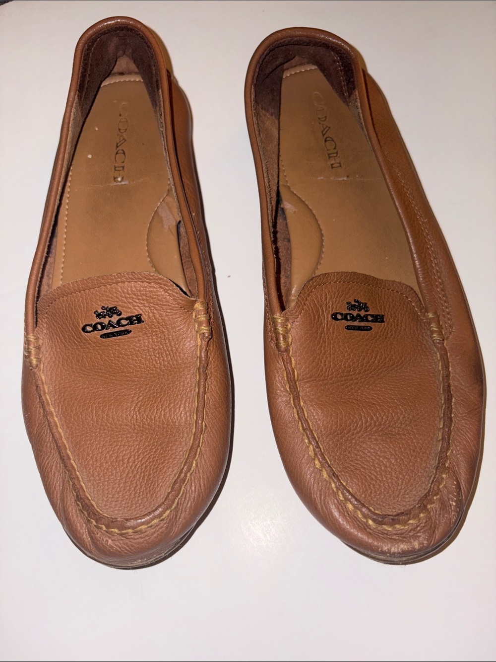 COACH Women's Brown Tan Leather Moccasin Loafers MARY LOCK UP size 10